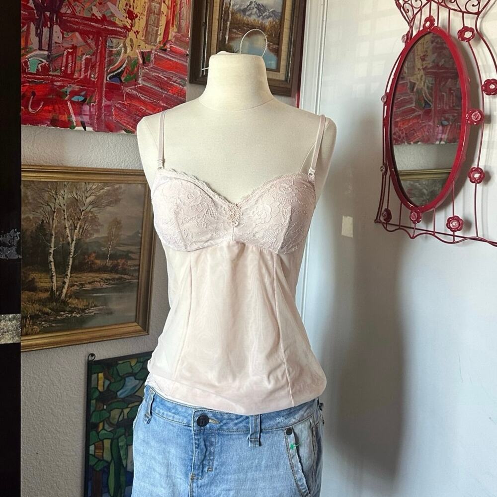 rosebud vivien lace sheer nude tank top beige